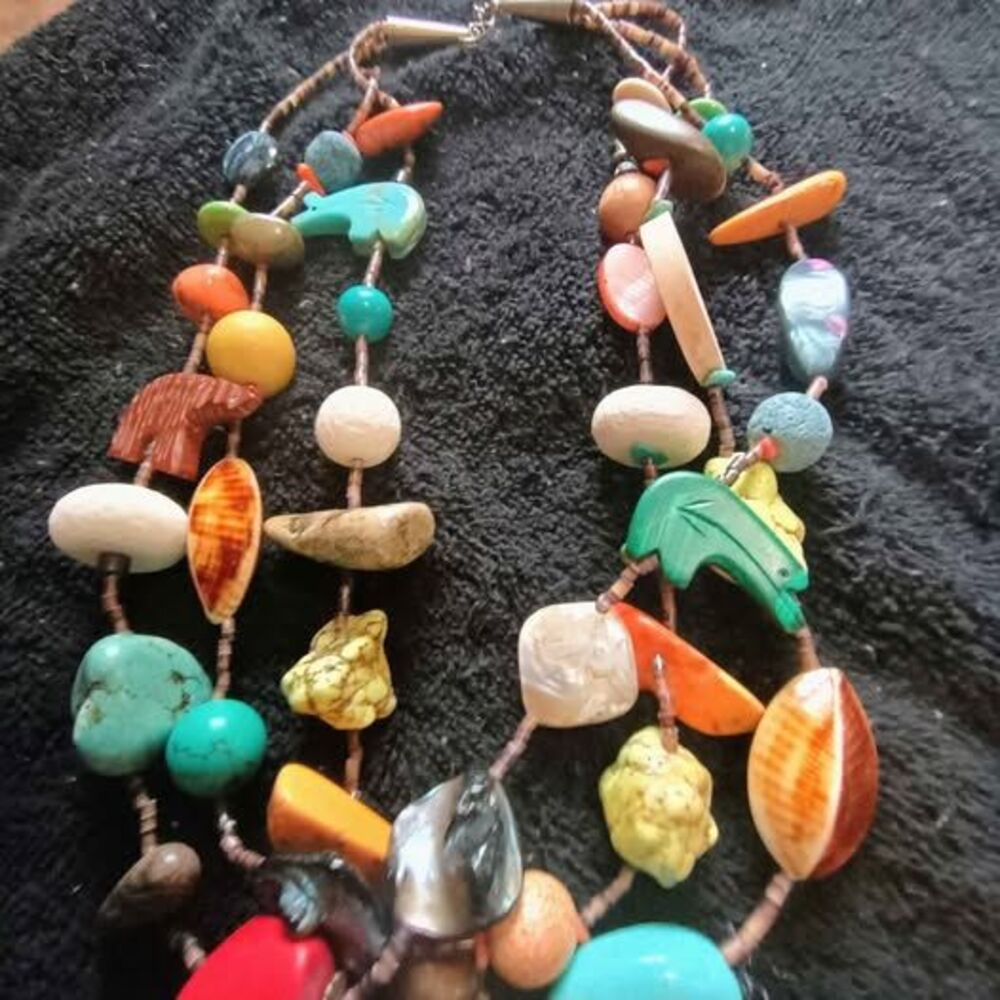 Multi-Strand Fetish and Mixed Stone Bead Necklace